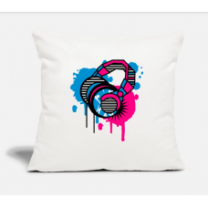 Headphones Graffiti Design Natural White Pillow